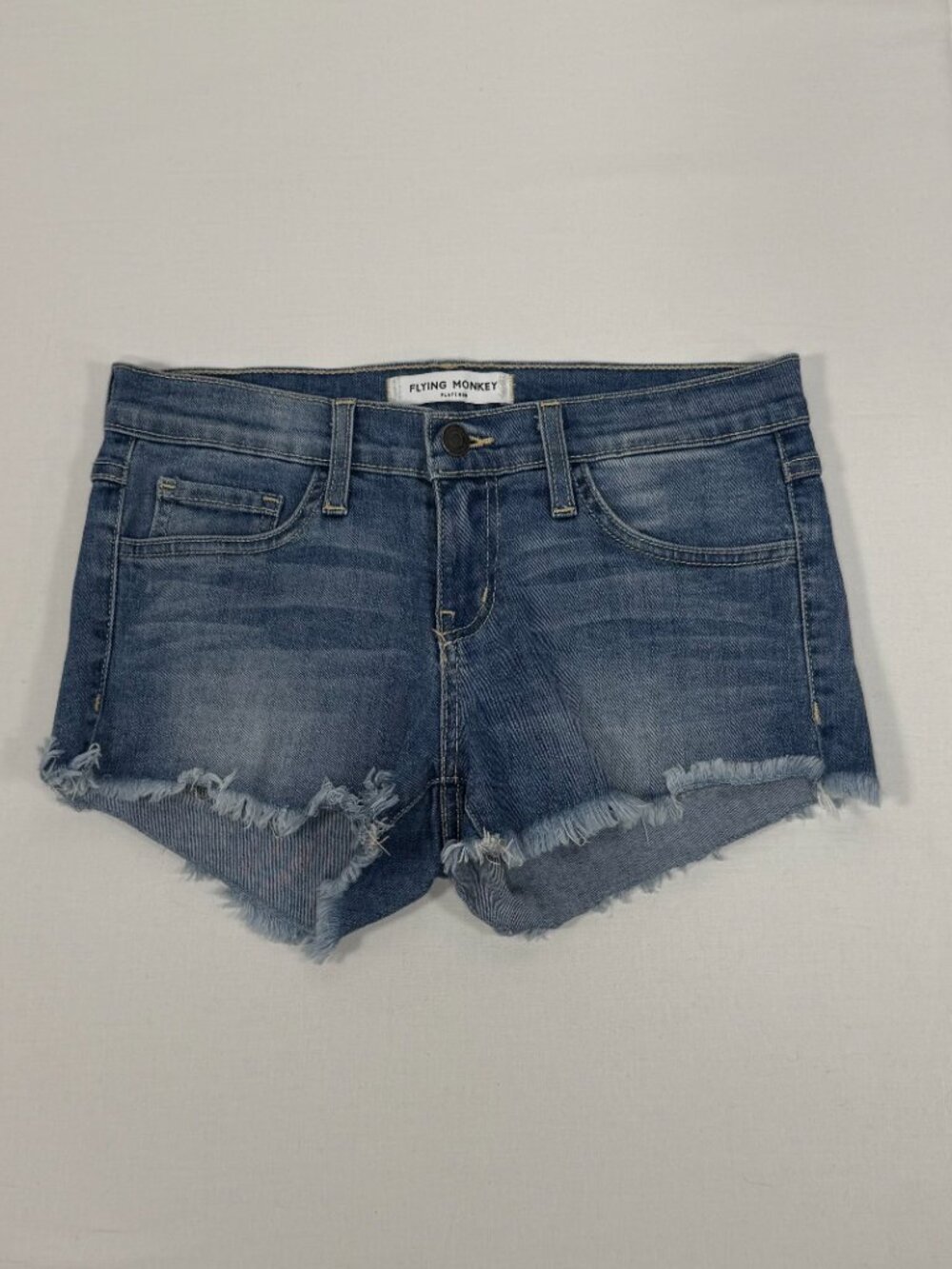 Flying Monkey Platinum Medium Wash Frayed Cutoff Denim Shorts Size 25
